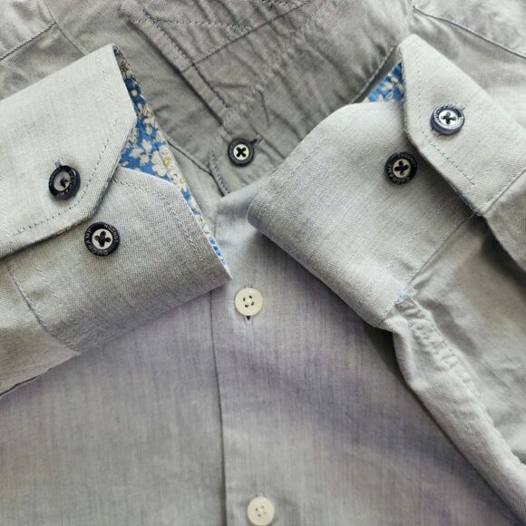 Duchamp London Mens Cotton Tailored Fit Button-Up Shirt Sz 16.5/L/42 Grey Floral - Picture 3 of 9